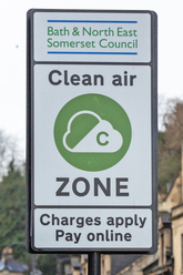 Roadside sign telling motorists they are entering Bath's clean air zone