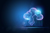 Creative background, the image of the hologram of the cloud, blue background. The concept of cloud technology, cloud storage, a new generation of networks