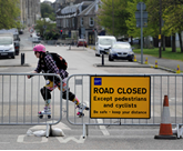 Roller skater on road closed due to Covid-19