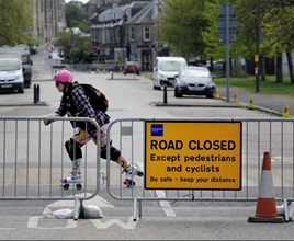 Roller skater on road closed due to Covid-19