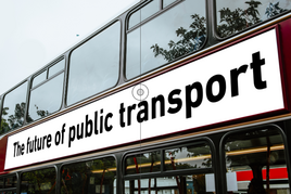 The future of public transport written like an advertisement on the side of a bus