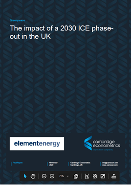 The impact of a 2030 ICE phase-out in the UK report cover The impact of a 2030 ICE phase-out in the UK report cover
