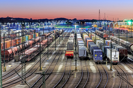 aerial view of rail freight yard